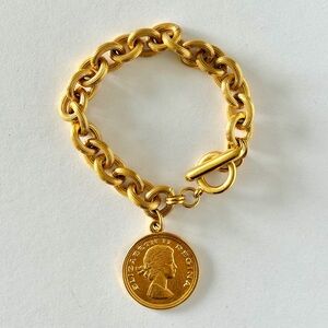 VINTAGE Gold Coin Chunky Link Bracelet: 14K gold plate